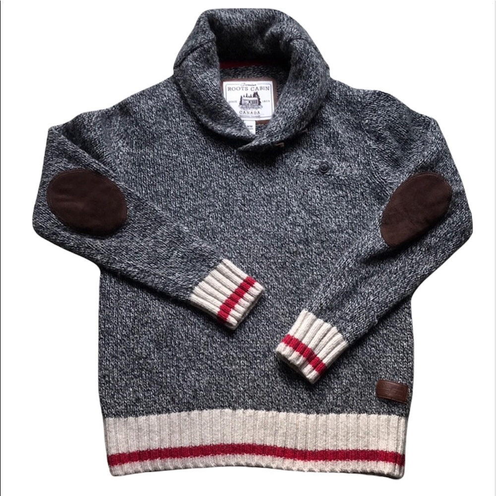 Roots Cozy Wool Blend Cabin Sweater Roll Neck Medium EUC Elbow Patches